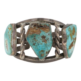 Vintage Navajo Nevada Turquoise Freeform Cuff Bracelet