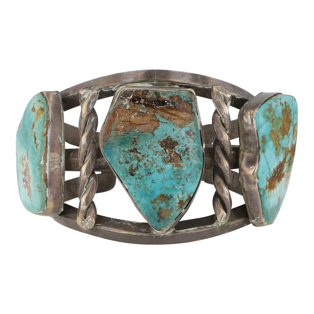 Vintage Navajo Nevada Turquoise Freeform Cuff Bracelet: Sterling Silver | Genuine Nevada Turquoise | Vintage Navajo Nevada Turquoise Freeform Cuff Bracelet | Navajo Native American Southwest Indian Jewelry | Good (no breaks or damages) | Approximate Weight