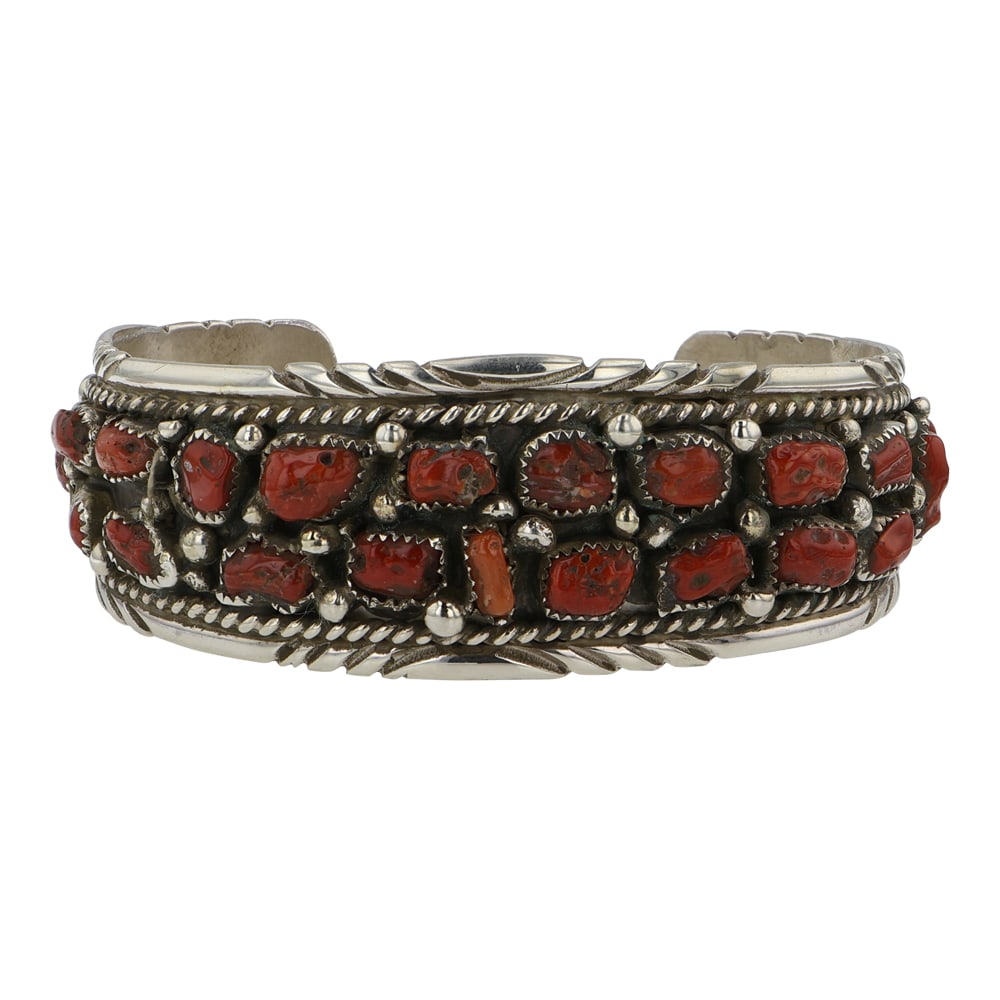 Navajo Mediterranean Coral Freeform Bracelet: Sterling Silver | Genuine Mediterranean Coral | Navajo Mediterranean Coral Freeform Bracelet | Navajo Native American Southwest Indian Jewelry | Good (no breaks or damages) | Approximate Weight: 46 Gr