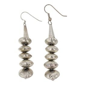 Navajo Plain Silver Bench Saucer Beads Earrings