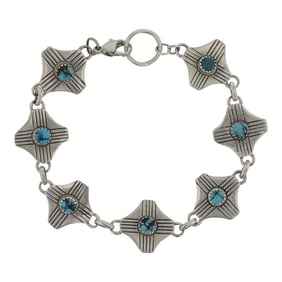 James Rogers Southwest Shop Turquoise Zia Symbol Link Bracelet