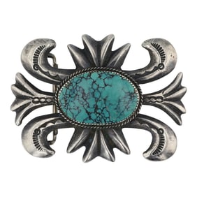 Vintage Navajo Spiderweb Turquoise Sandcast Belt Buckle