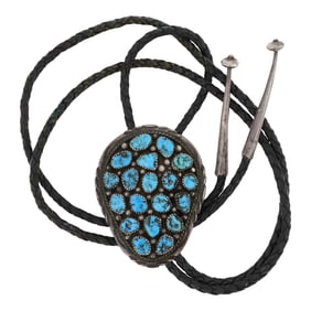 Vintage Navajo Kingman Turquoise Bolo Tie