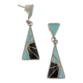 Navajo Turquoise & Acoma Jet Inlay Earrings
