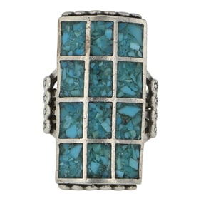 Vintage Navajo Turquoise Chip Inlay Ring