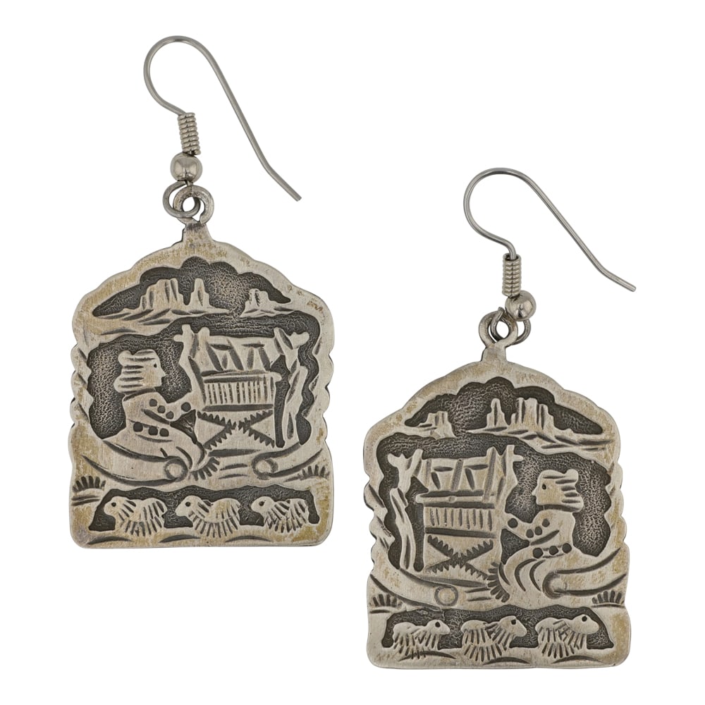 Vintage Navajo Sterling Silver Story Teller Earrings (1 of 2)