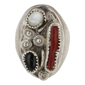 Vintage Navajo Coral Black Onyx & Mother of Pearl