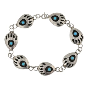 Navajo Kingman Turquoise Bearpaw Link Bracelet
