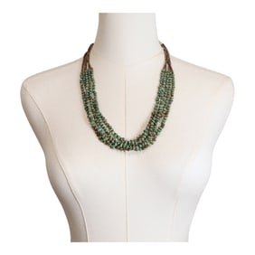 Navajo Nevada Turquoise Nuggets & Shell Heishi Five Strand Necklace