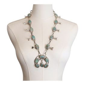 Gilbert Nez Navajo Cripple Creek Turquoise Squash Blossom Chain Necklace