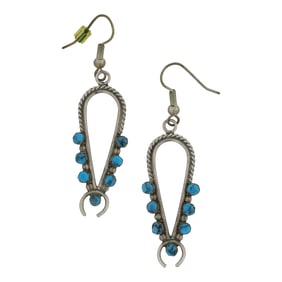 Vintage Navajo Kingman Turquoise Mini Squash Blossom Earrings