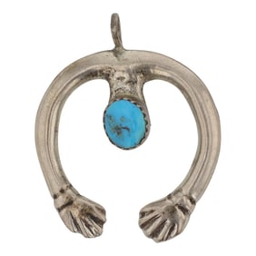 Vintage Navajo Kingman Turquoise Sandcast Naja Pendant