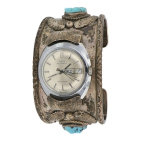 Vintage Navajo Kingman Turquoise Large Watch Bracelet