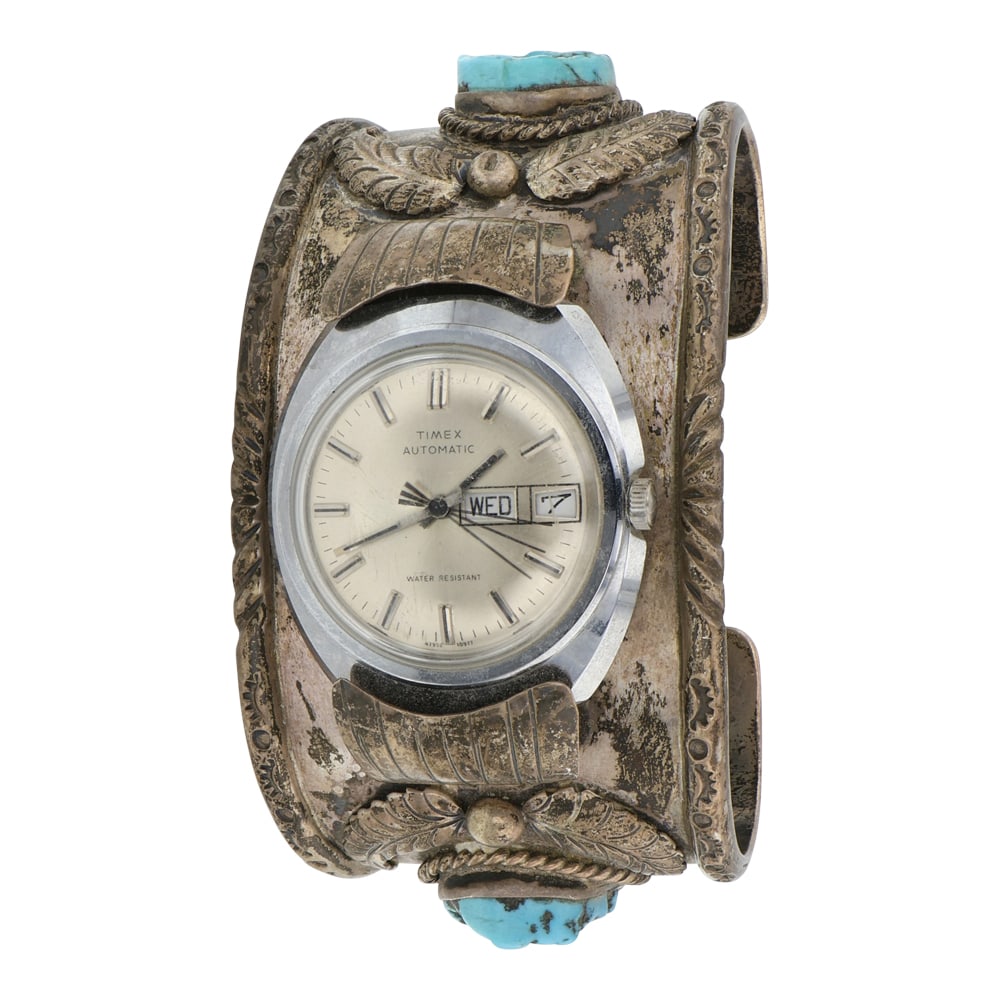 Vintage Navajo Kingman Turquoise Large Watch Bracelet (1 of 4)