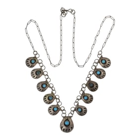 Vintage Navajo Kingman Turquoise Bearpaw Necklace