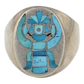Harlan & Monica Coonsis Award Winning Zuni Artist Sleeping Beauty Turquoise Inlay Ring