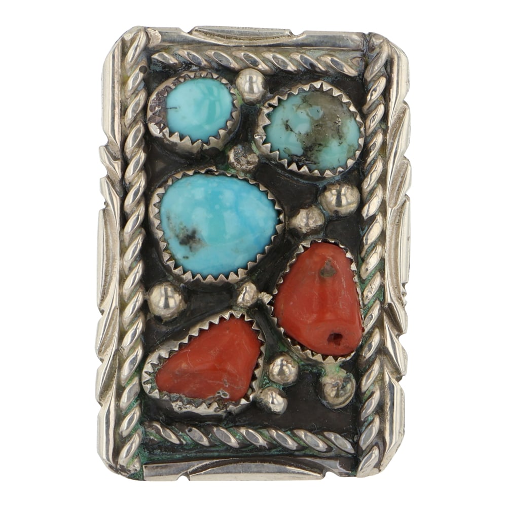 Navajo Turquoise & Coral Adjustable Ring (1 of 3)