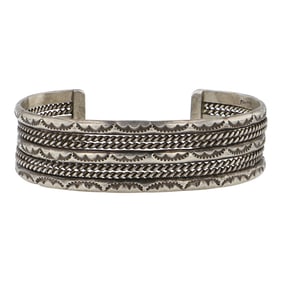 Vintage Navajo Sterling Silver Stamp Half round & Twisted Wires Bracelet