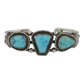 Navajo Blue Ridge Turquoise Three Stone Cuff Bracelet