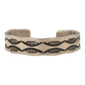Nora Tahe Navajo Deep Stamp Cuff Bracelet