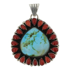 Renell Perry Navajo Sonoran Gold Turquoise & Mediterranean Coral Cluster Pendant