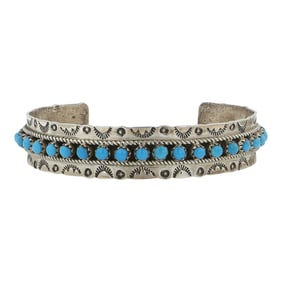 Jason & Pearl Ukestine Zuni Kingman Turquoise Row Bracelet