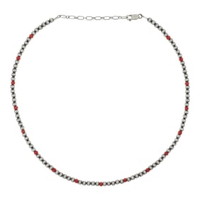 Navajo Oxidized 4mm Beads & Coral Necklace