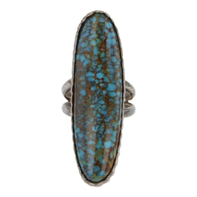 Vintage Navajo Pilot Mountain Turquoise Long Oval Statement Ring