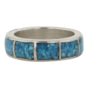 Vintage Navajo Turquoise Chip Inlay Ring