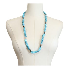 Navajo Kingman Turquoise Nuggets & Oxidized Beads Necklace