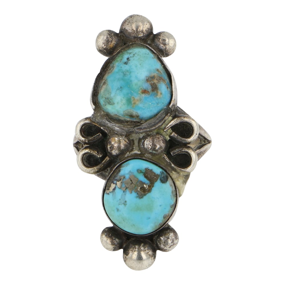 Vintage Navajo Nevada Turquoise Two Stone Ring (1 of 3)