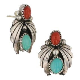 Genieve Werito Navajo Turquoise & Coral Earrings