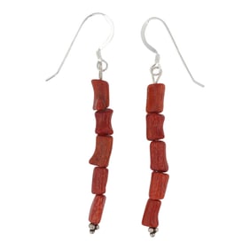 Genuine Mediterranean Coral Tubes Earrings