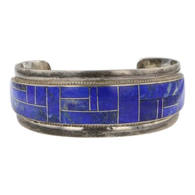 Rickell & Glendora Booqa Zuni Lapis Inlay Cuff Bracelet