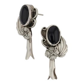 Navajo Black Onyx Blossom Earrings