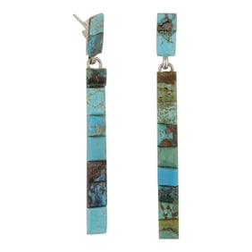 Tricia Smith Navajo Nevada Turquoise Cobblestone Inlay Earrings