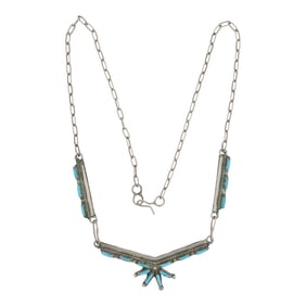 Vintage Zuni Sleeping Beauty Turquoise Needlepoint Choker Necklace