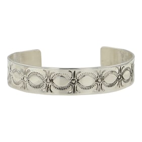 Navajo Stamp Work Plain Silver Cuff Bracelet