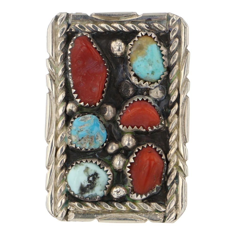 Navajo Turquoise & Coral Adjustable Ring (1 of 3)