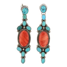 Erma Arviso Navajo Turquoise & Spiny Oyster Earrings