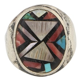 Vintage Zuni Turquoise & Shell Inlay Ring