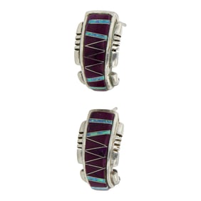 Navajo Purple Block & Synthetic Opal Inlay Earrings
