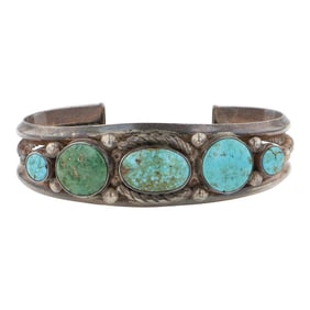 Vintage Navajo Nevada Turquoise Five Stone Bracelet