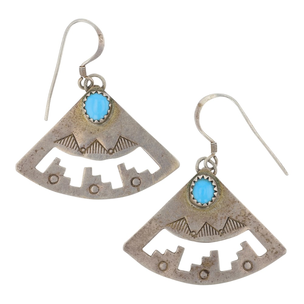 Navajo Kingman Turquoise Earrings: Sterling Silver | Genuine Kingman Turquoise | Navajo Kingman Turquoise Earrings | Navajo Native American Southwest Indian Jewelry | Good (no breaks or damages) | Approximate Weight: 3 Grams | Earrings