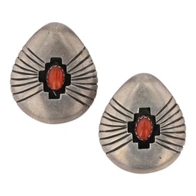 Vintage Navajo Coral Shadowbox Clip-on Earrings