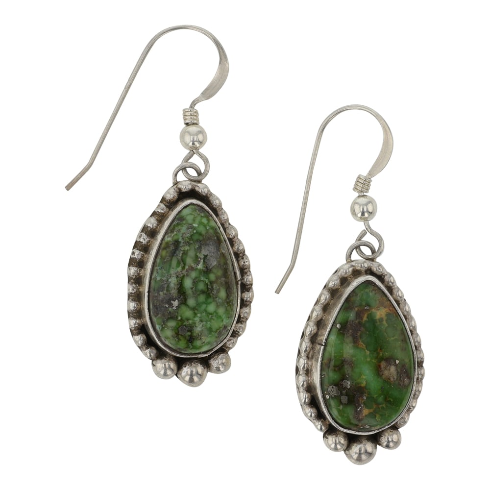 Lee Sandoval Navajo Sonoran Gold Turquoise Earrings: Sterling Silver | Genuine Sonoran Gold Turquoise | Lee Sandoval Navajo Sonoran Gold Turquoise Earrings | Navajo Native American Southwest Indian Jewelry | Good (no breaks or damages) | Approximate Wei