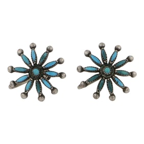 Vintage Zuni Turquoise Needlepoint Screw Back Earrings