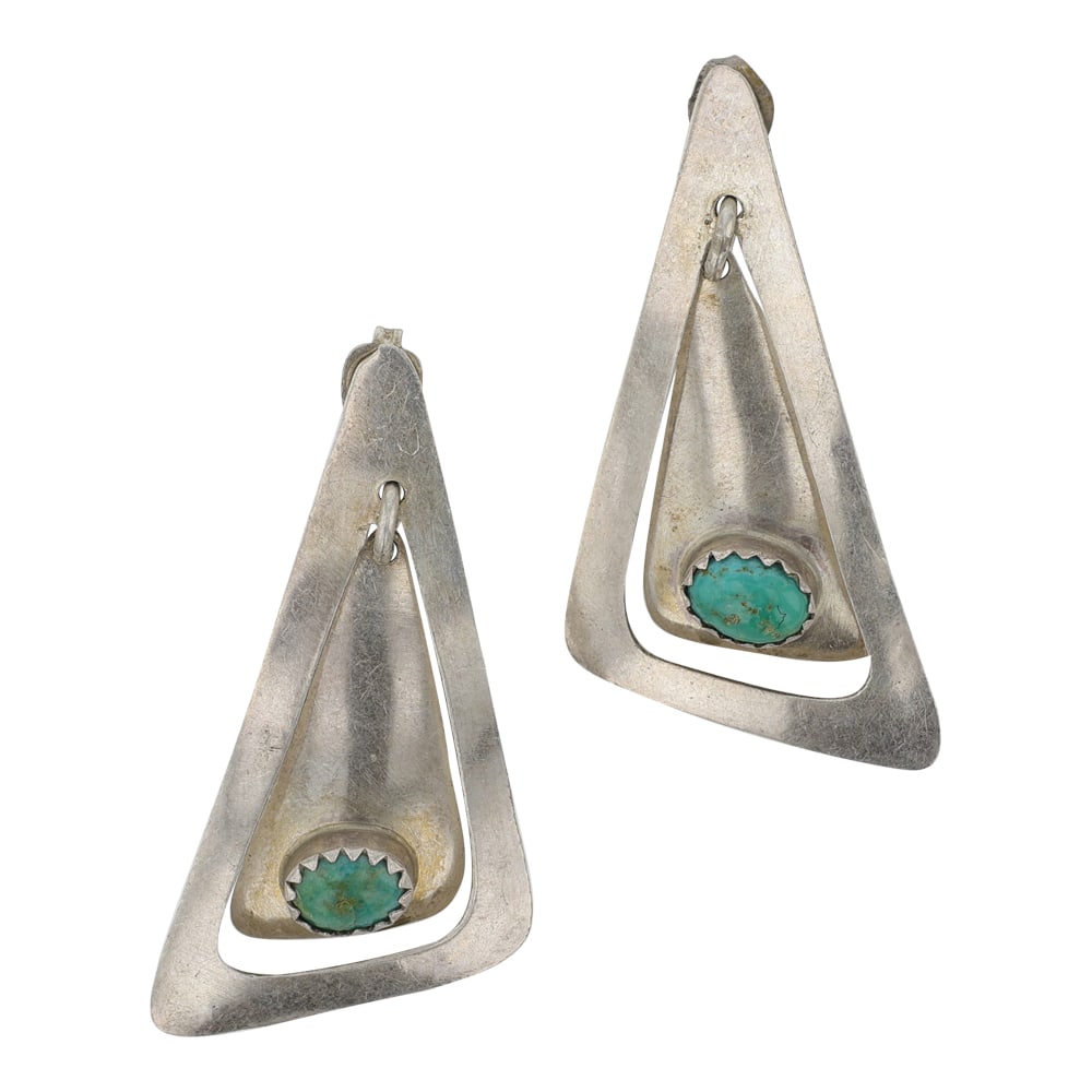 Navajo Kingman Turquoise Earrings: Sterling Silver | Genuine Kingman Turquoise | Navajo Kingman Turquoise Earrings | Navajo Native American Southwest Indian Jewelry | Good (no breaks or damages) | Approximate Weight: 4 Grams | Earrings