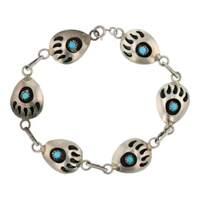 Navajo Kingman Turquoise Bear Paw Link Bracelet