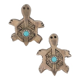 Vintage Navajo Kingman Turquoise Turtle Earrings